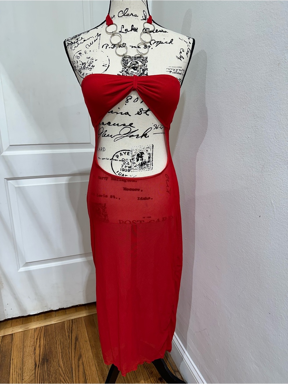 Red Cutout Mesh  Dress